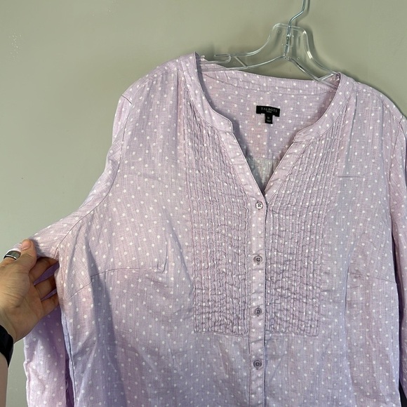 Talbots Linen Polka Dot Button Front Top Size 1X - Picture 10 of 11